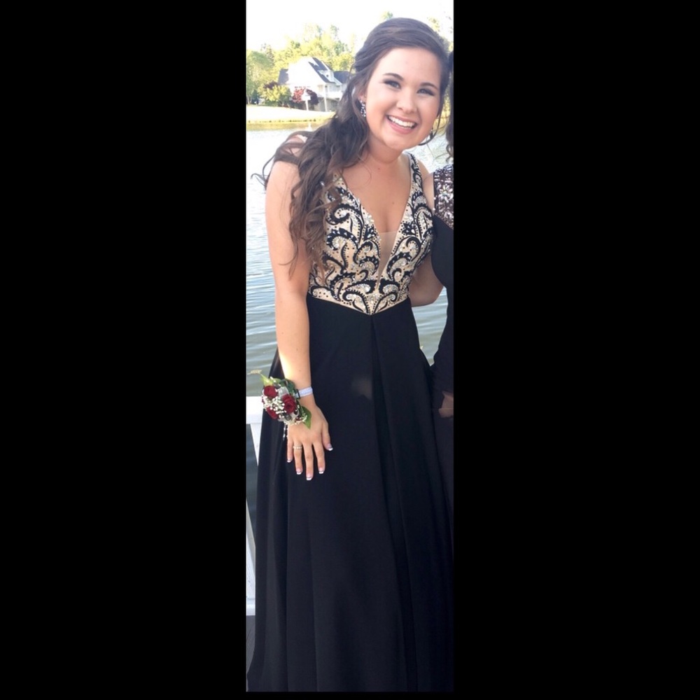 Jovani Black Plunging Embellished Prom Dress